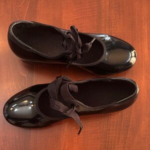 Black Patent Tap Shoes with Ribbon Tie